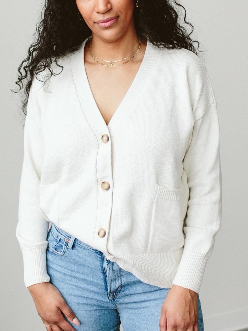 Goumi Women’s 100% Organic Cotton Cream Button-Front Women's Cardigan Sweater